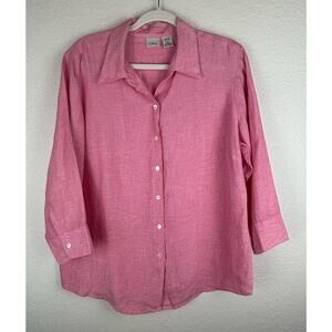 L.L.Bean Pink 3/4 Sleeve Linen Button Down Shirt Size Large